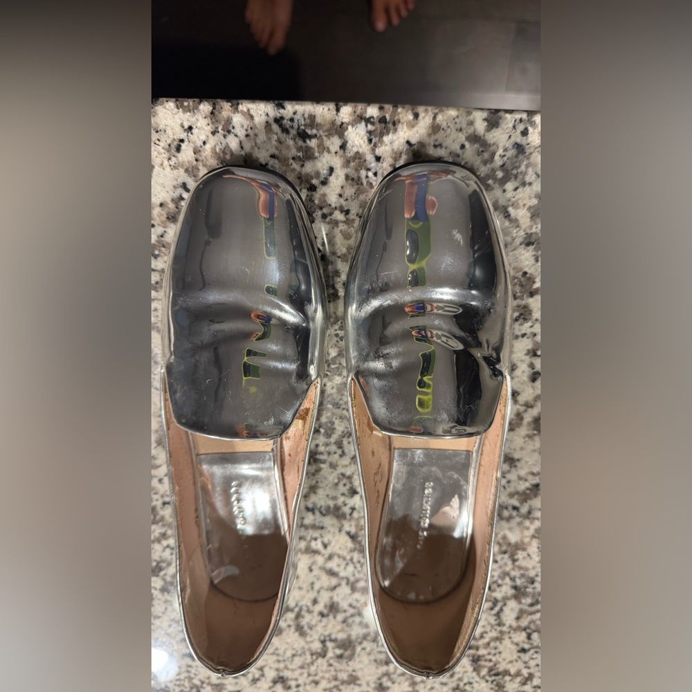 Zara Shiny Silver Loafers